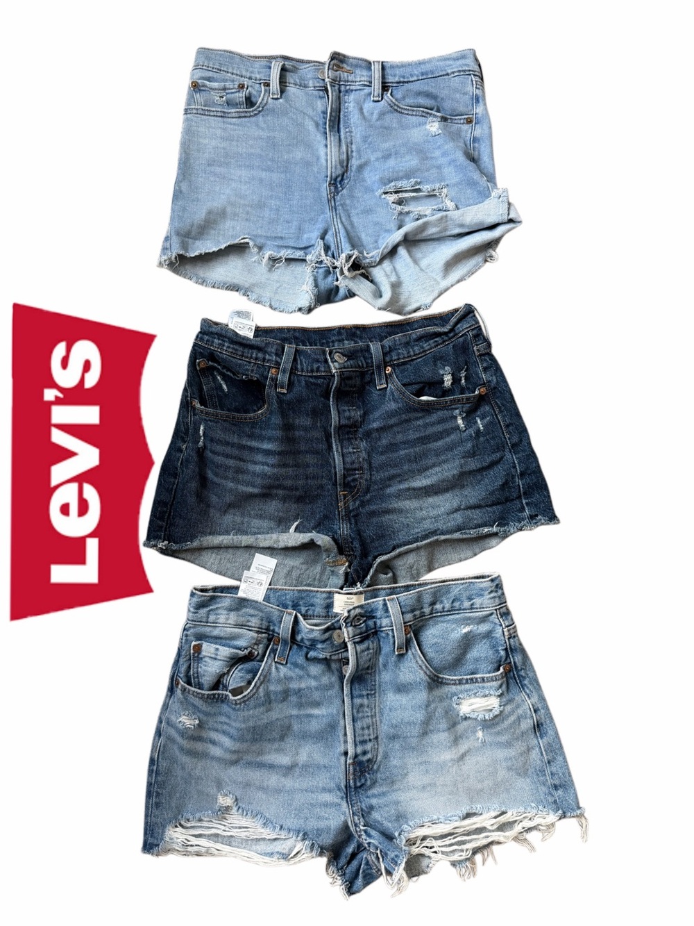 Levi's Women's Denim Cutoff Shorts in Light and Dark Blue BUNDLE